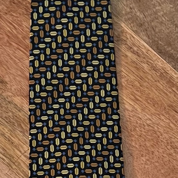 JOS A. BANK MEN’S BLACK, GOLD, YELLOW, BLUE & RUST 100% SILK NECKTIE/PRE-OWNED - Picture 1 of 2